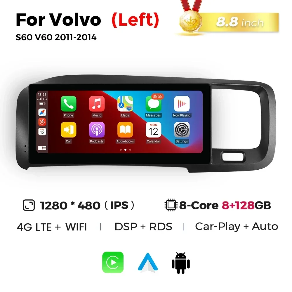 Mekede Android 12 2Din  Car Radio Multimedia for Volvo S60 V60 2011 - 2020  with  IPS Screen Autoradio DPS Navigation GPS