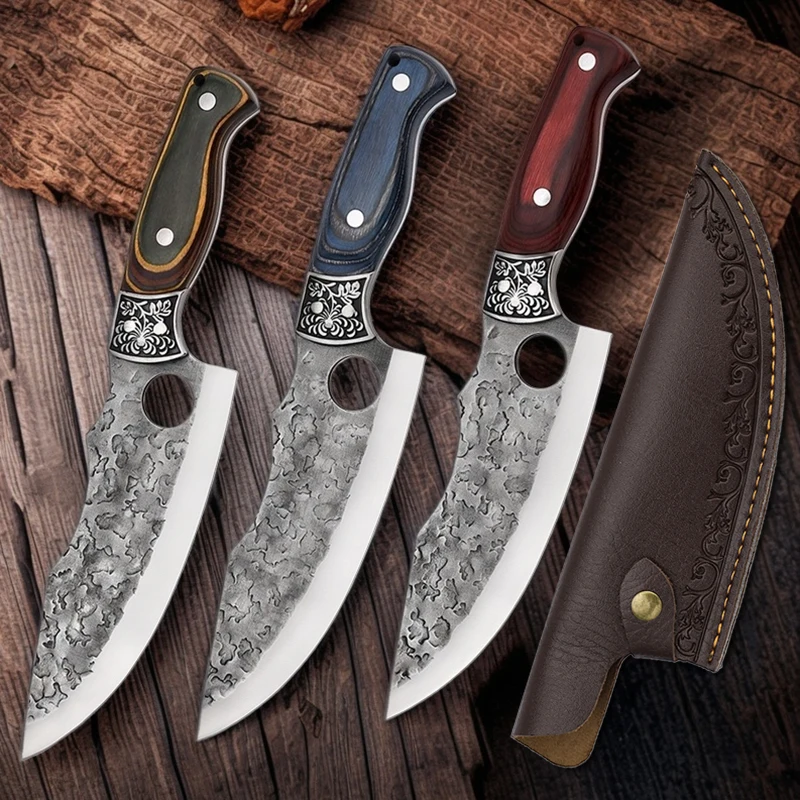 Kitchen Knife Full Tang Butcher Meat Cleaver Boning Slicing Vegetable Knife Chef Cooking Tools with Wood Handle