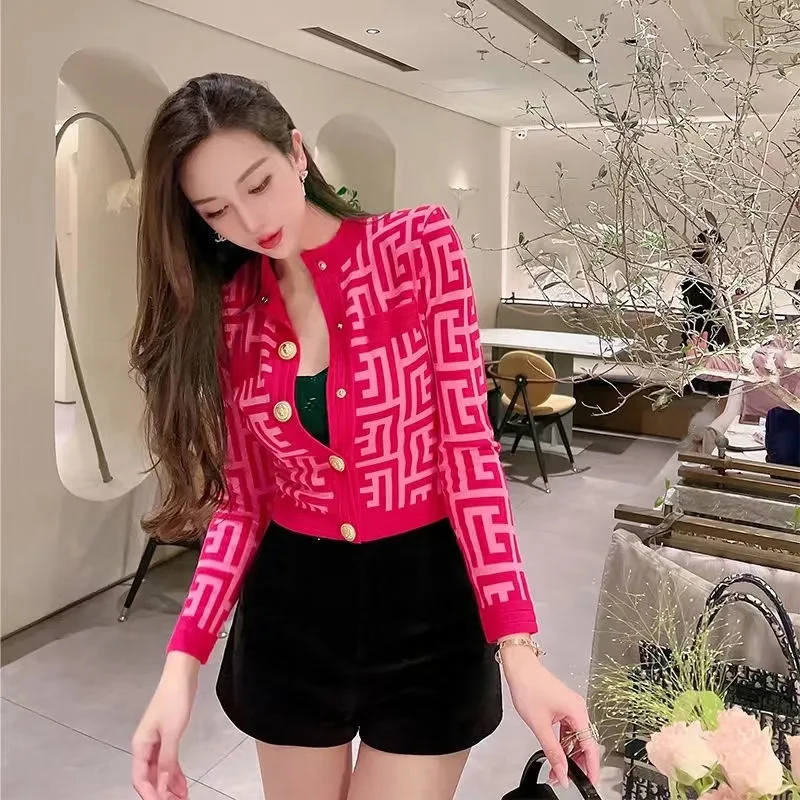 Cardigã de malha curta feminina, suéter estilo retrô francês, roupa vintage, blusa de manga comprida, casaco Y2K, novo, 2023