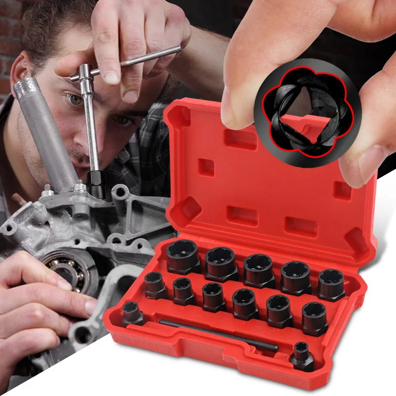 

11/15pc NonSlip Damaged Nut Bolt Removal Extractor Socket Tool Car Repair Props Mechanical Tool Set Bolt Extractor Hand Tool Set