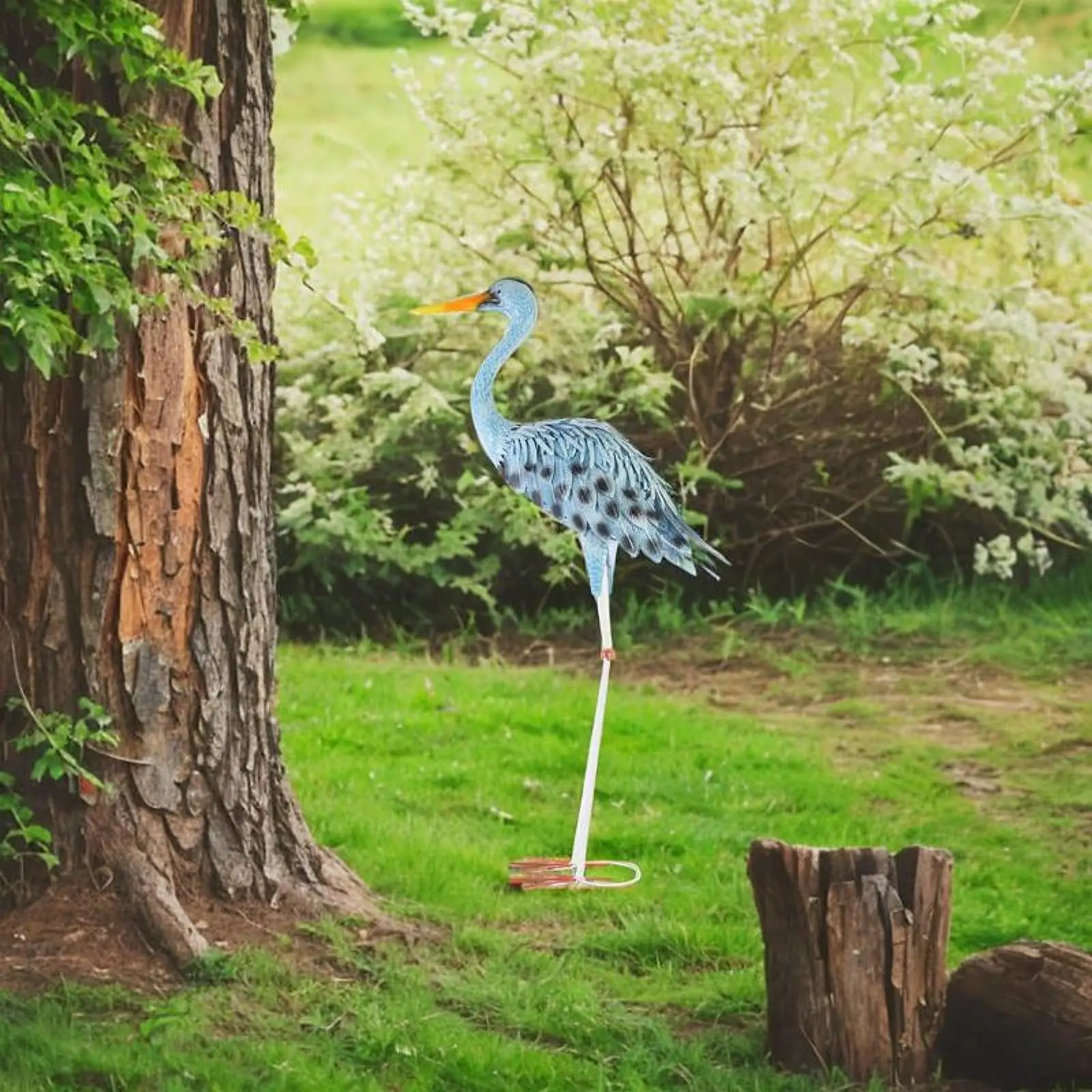 Blue Heron Statue Animal Sculpture for Courtyard Outside Indoor and Outdoor