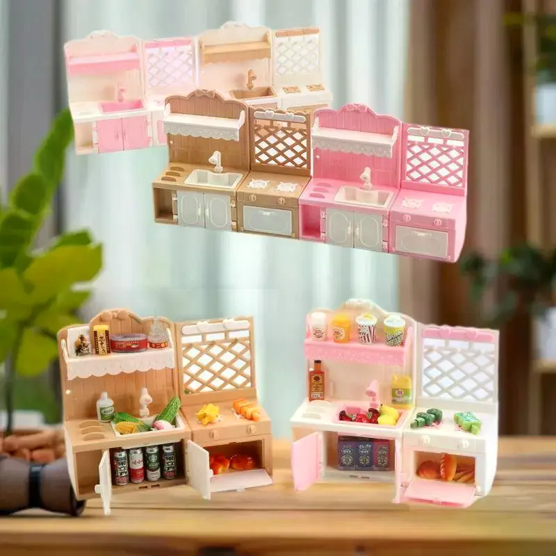 1/12 Scale Dollhouse Miniature Kitchen Display Cabinet Set Pretend Play Toy
