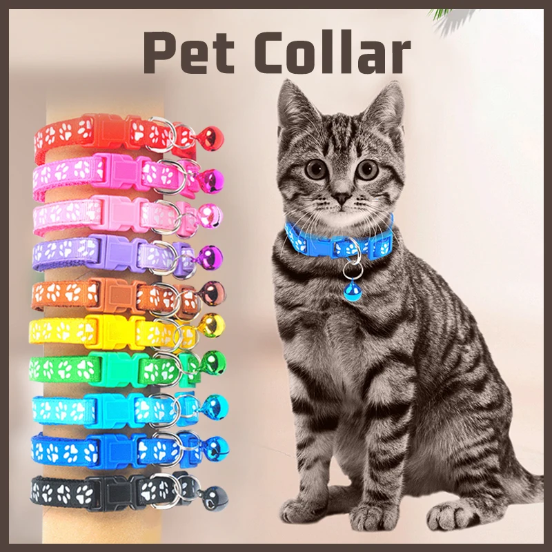 Cat Necklace Colorful Cute Bell Collar Adjustable Buckle Cat Collar Footprint Personalized Kitten Collar Small Dog Accessories