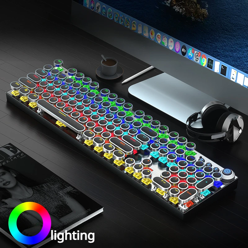 Imagem -03 - Retro Punk Teclado Mecânico para Jogos Azul Preto Interruptor Marrom 104 Chaves Usb com Fio Rgb Retroiluminado para pc Laptop K990 K990