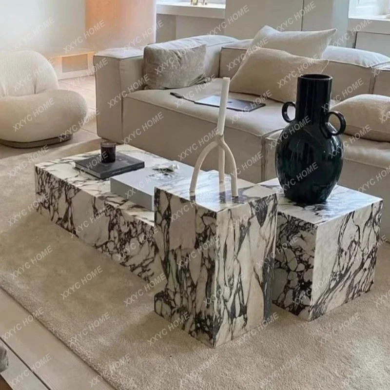 AANatural Bulgari Edge عدد قليل من الرخام الشمال شقة صغيرة الفن الحديث طاولة القهوة لغرفة المعيشة