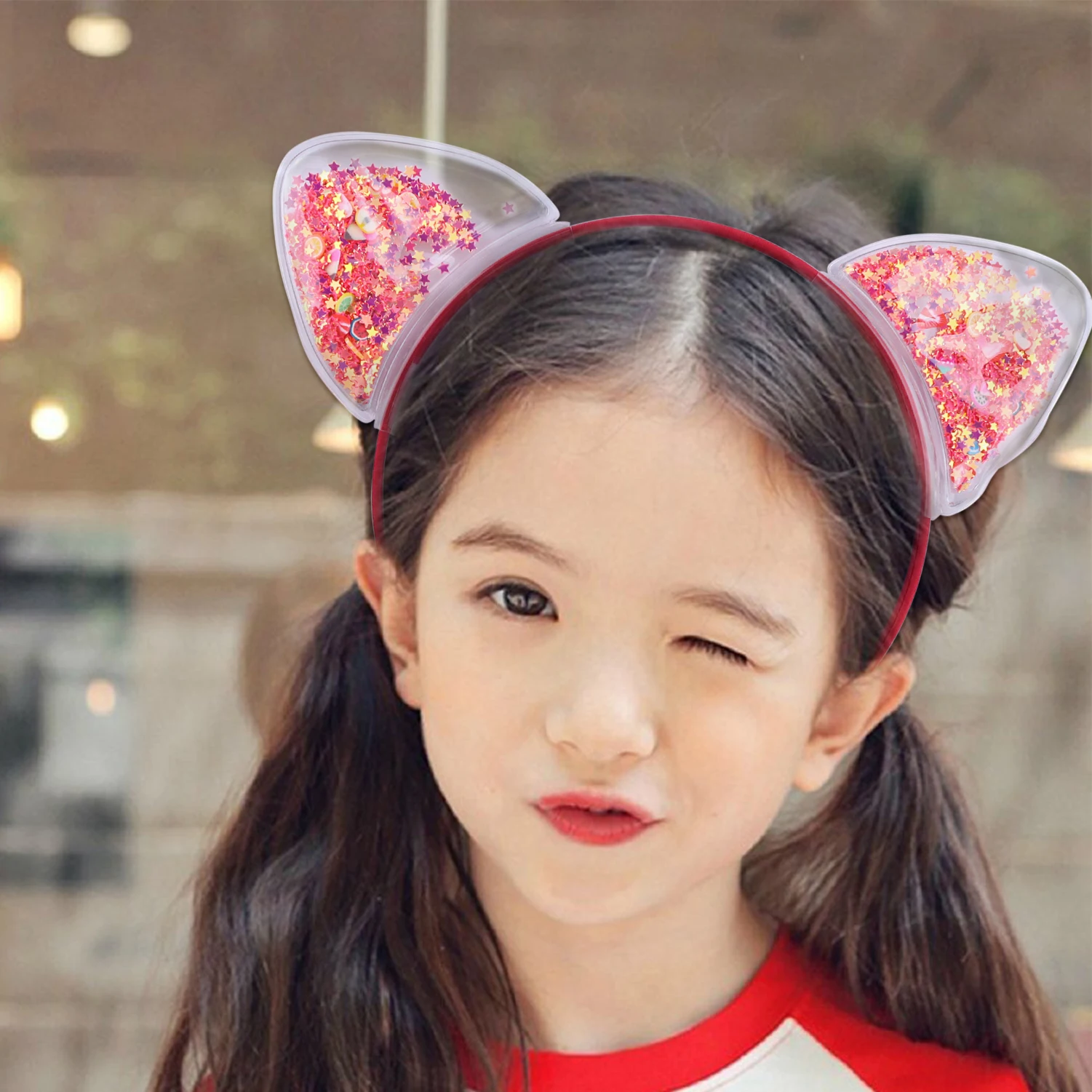 Cat Ears Headband For Girls Transparent Quicksand Sequin   Hair Hoops Cute Hair Accessories For Daily Party Cosplay