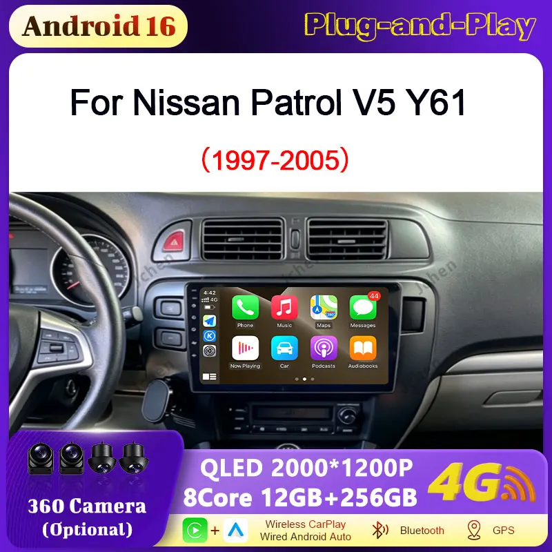 For Nissan Patrol V5 Y61  1997-2005 Car Radio  Autoradio Wireless  CarPlay  Bluetooth 4G Split Screen Touch Screen Touch Screen