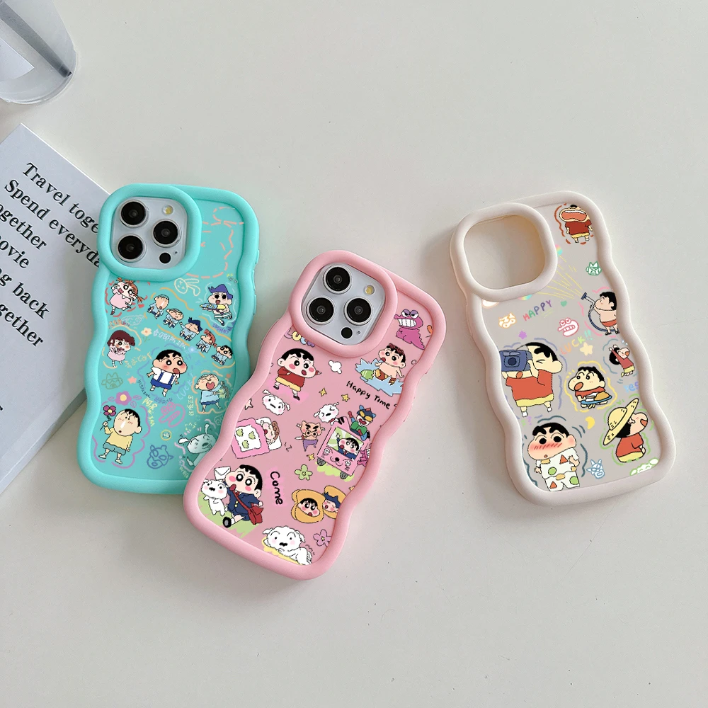 Cute Anime Crayons Shinchans Phone Case for IPhone 15 14 13 12 11 Pro Max XR XS X 7 8 Plus SE20 Candy Color Soft TPU Back Cover