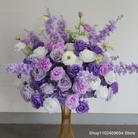 80/60/50/20cm Large Purple Rose Artificial Flower Wedding Table Centerpiece Ball Arrangement Party Road Lead Prop Window Display