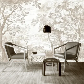 Papel de Parede Francês Europeu Paisagem Floresta, Mural 3D, Sala, Quarto, TV Fundo, Parede, Decoração de Casa, Personalizado