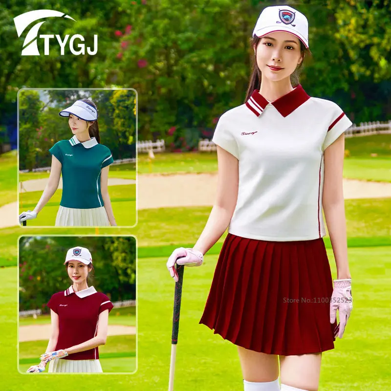 TTYGJ Women Retro Golf Polo Shirt Short-Sleeved Slim Top Summer Ladies Tennis Badminton Sports T-Shirts Breathable Golf Clothing