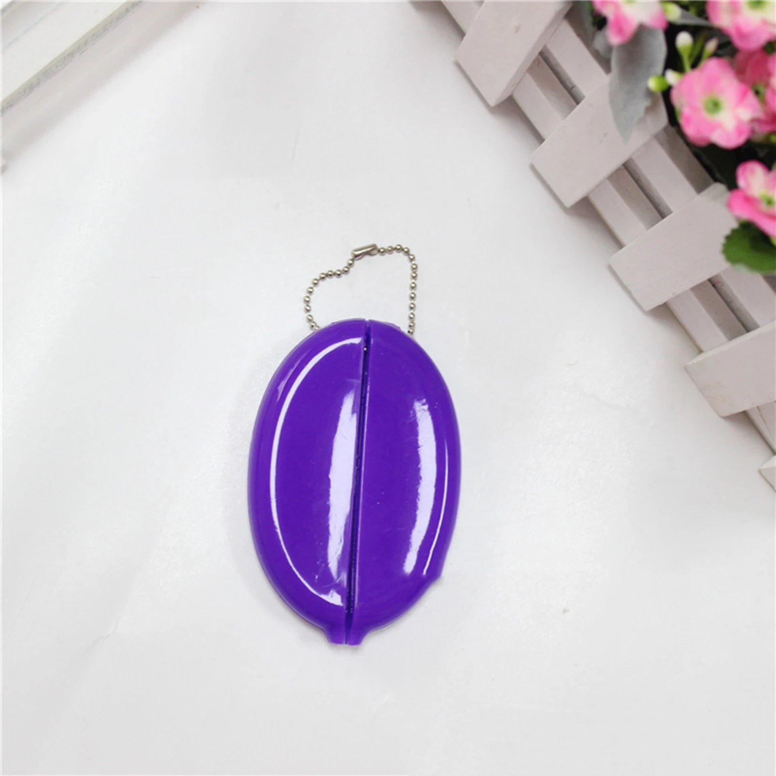 Small Oval Coin Purse Colorful PVC Coin Pouch Cute Change Holder with Chain Great for Travel