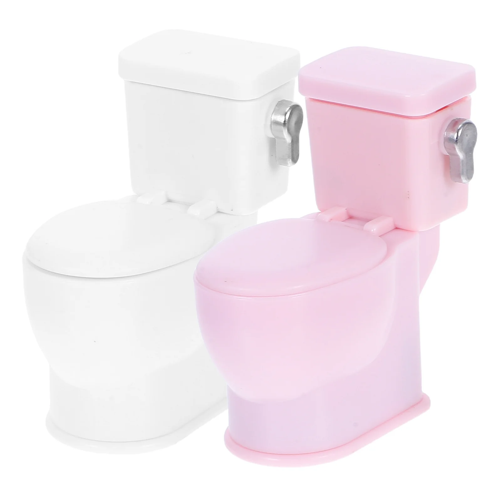 2Pcs Dollhouse Bathroom Accessories Miniature Toilet Set for Tiny House Furniture Realistic Design Kids Role Playing Learning