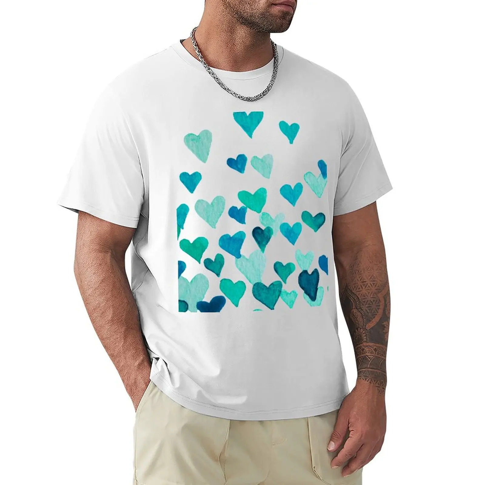 

Valentine’s Day Watercolor Hearts – turquoise T-Shirt vintage cute tops kawaii clothes sweat shirts, men