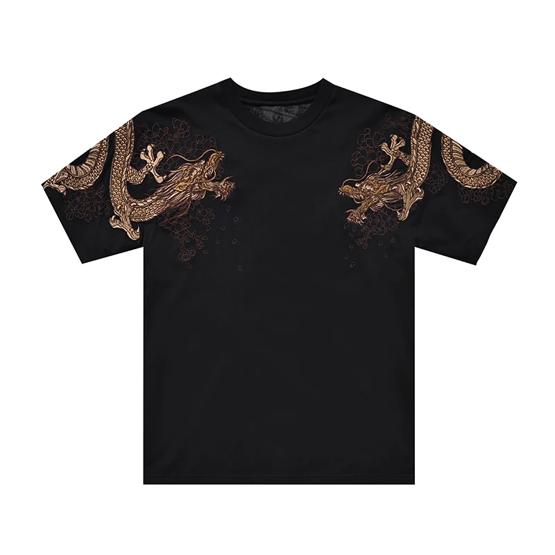 Men's 2024 Summer T-shirts Golden Dragon Silver Dragon Embroidery New Chinese Style T-shirt Men's Short Sleeve Cotton T-shirts