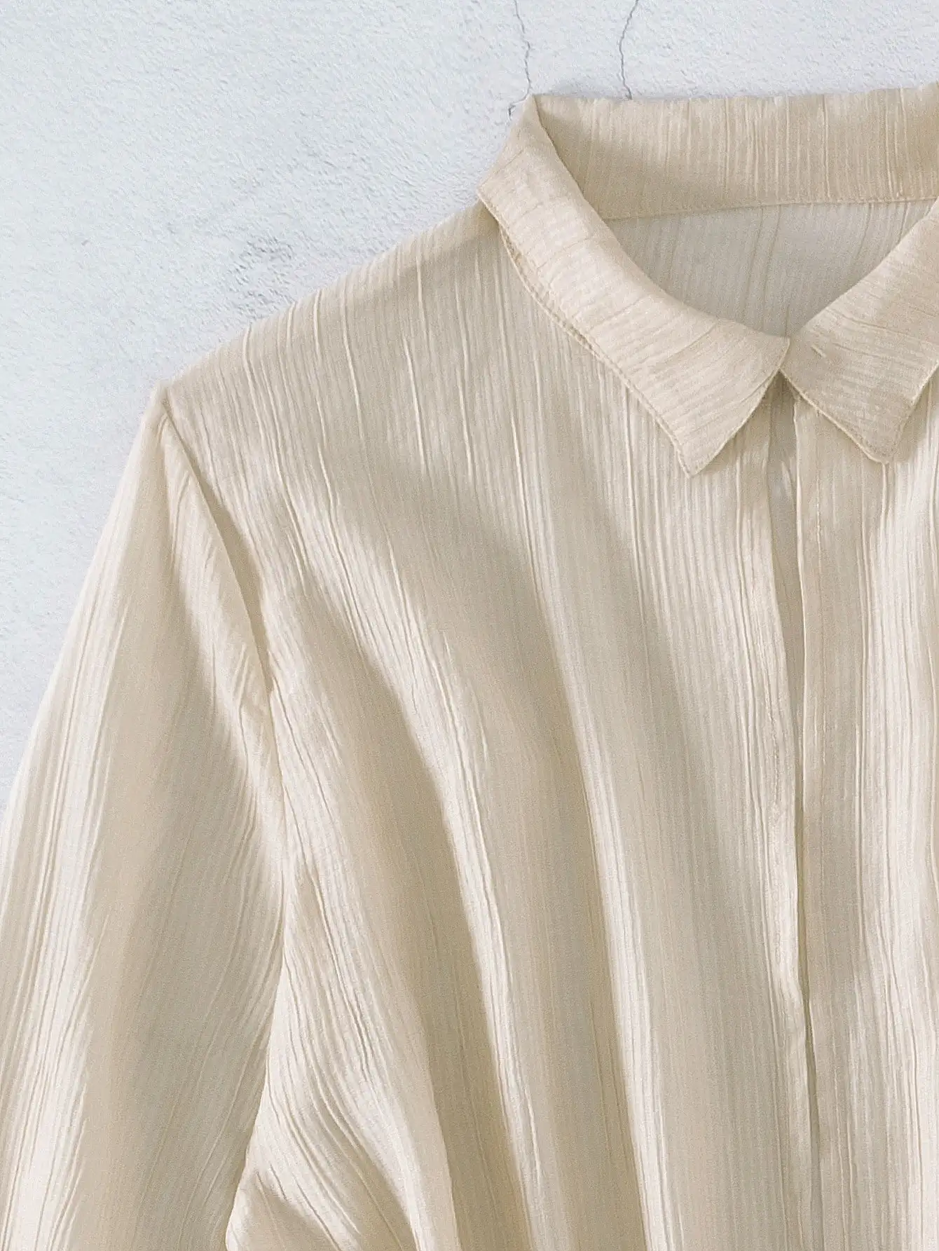 

Beige Flounce Sleeve Button Front Kimono Shirt For Women