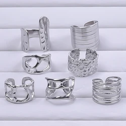 1Pc Stainless Steel Hollow Wide Irregular Textured Chunky Open Finger Rings For Women Punk Irregular Aesthetic Anillos Jewelry