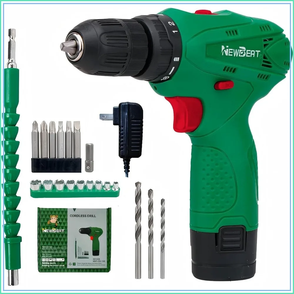 12V Cordless Drill Set, 2-Speed, 18+1 Torque, LED, 1.5Ah Battery & Charger, Home DIY Kit