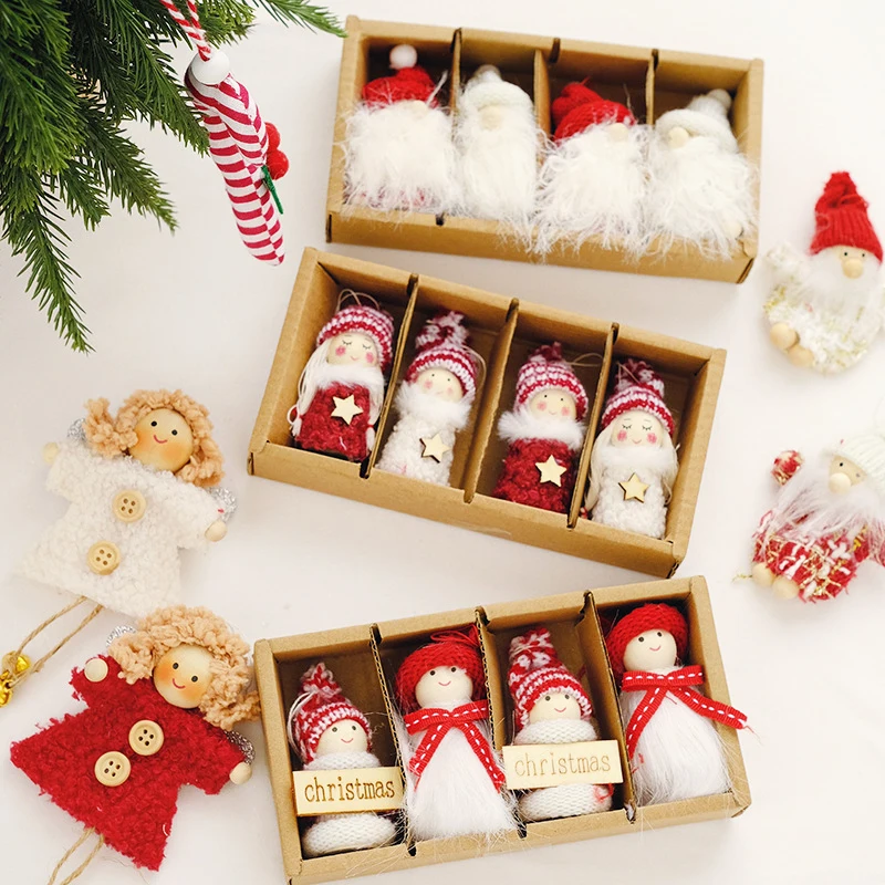 サンタクロースのクリスマススピリットのぬいぐるみセット,ウールフェルト,エンジェルエルフ,顔のないペンダント,小さな贈り物,木の吊り下げ装飾