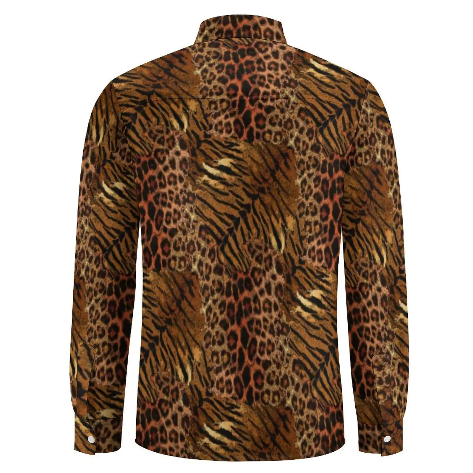 Camisa de piel de tigre de leopardo para hombre, camisas casuales de manga larga, blusas de calle de gato a rayas manchadas de moda, Tops Vintage de gran tamaño, otoño