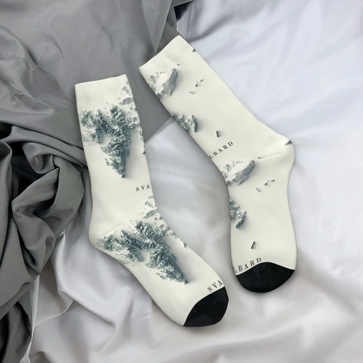 

Всесезонные чулки для экипажа Svalbard, Норвегия, Shaded Relief, 3D-карта, носки с цифровым рендером, длинные носки для мужчин и женщин, подарки