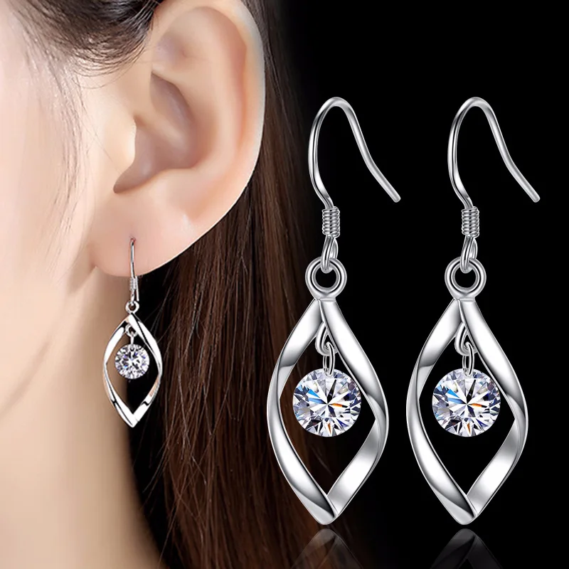 Trendy 925 Sterling Silver Jewelry Earrings Shining Cubic Zirconia Stone Eardrop Danglers Woman's Appointment Date Pendientes