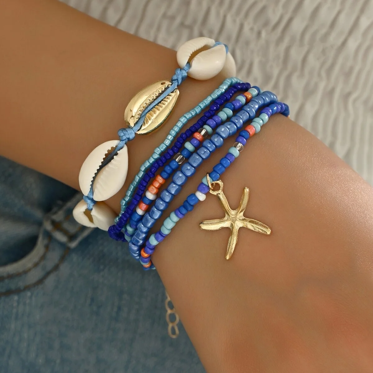 7Pcs/Set Bohemian Shell Beaded Woven Bracelet Starfish Rice Beads Women Bracelet Set Beach Party Seaside Holiday Leisure Jewelry image 4