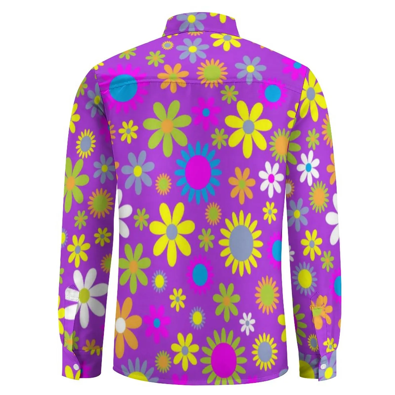 Rsychedelic Flower Power Shirt Men Retro 60s Print Casual Shirts Stylish Design Blouses Long Sleeve Novelty Oversized Clothes