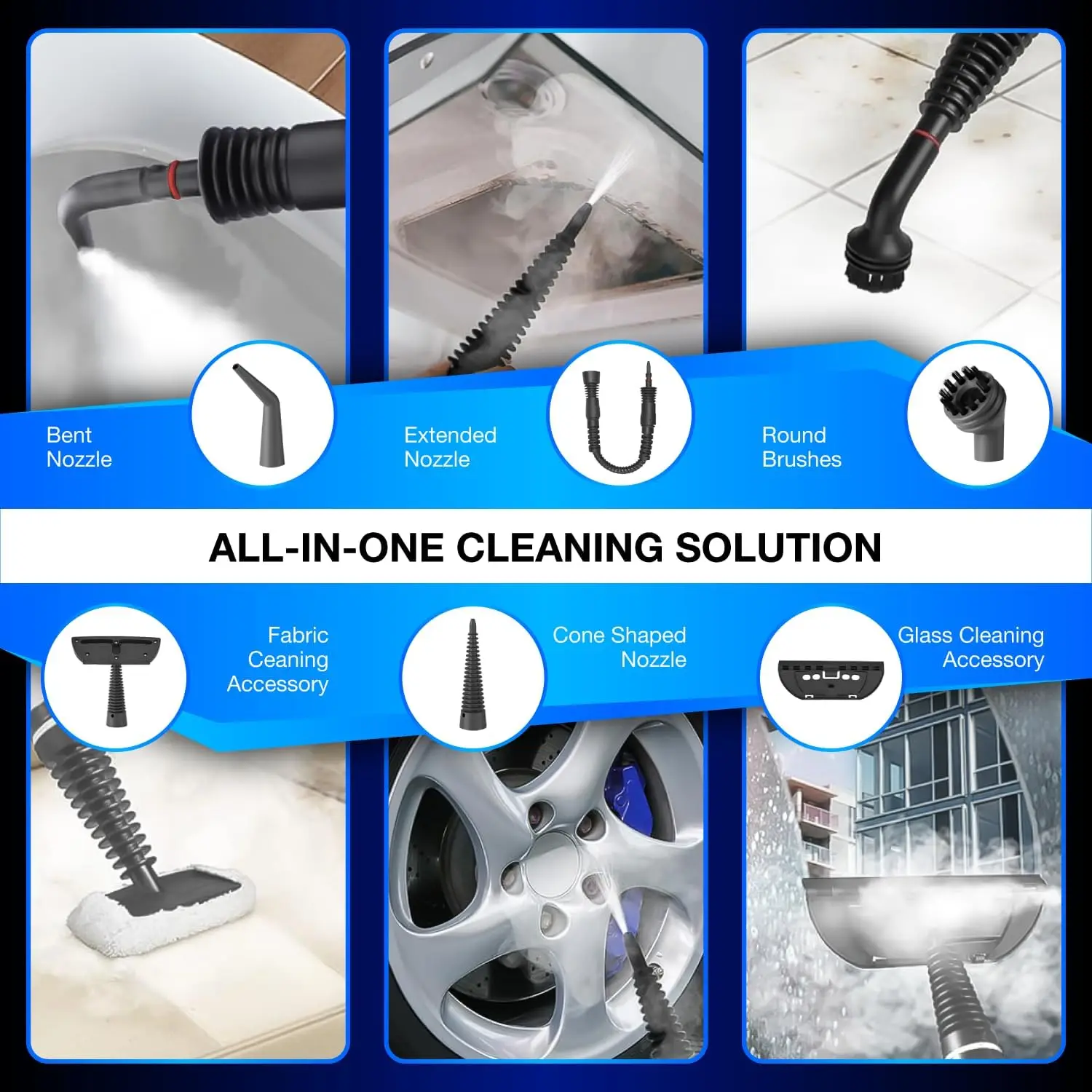 Handheld Steam Cleaner – 9-Piece Set, High-Pressure for Home, Kitchen, Car & Upholstery