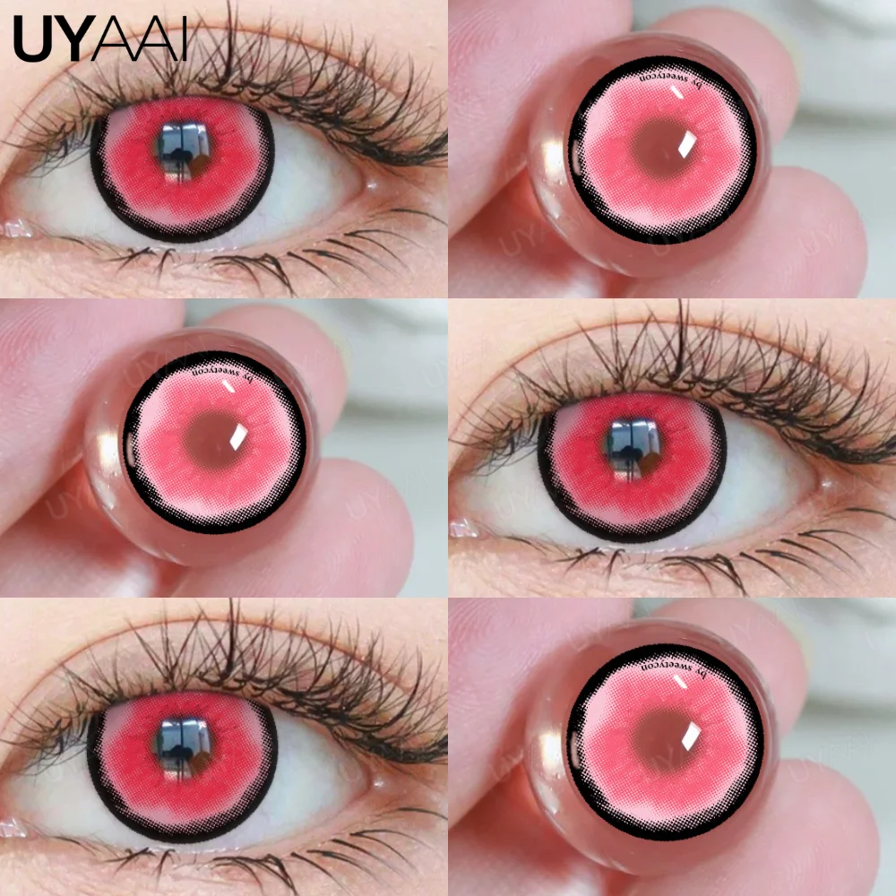 UYAAI 1 Pair Anime Pink Lenses for Eyes Cosplay Lenses for Halloween Nezuko Colorcon y2k Eye Contacts