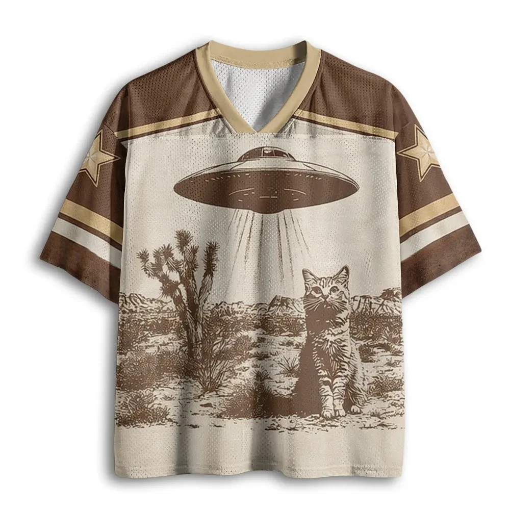 2026 Sommer Mode Spaß UFO Schockierender Waschbär 3D-Druck Schnelltrocknendes Atmungsaktives T-Shirt Lässiges Lockeres V-Ausschnitt T-Shirt Groß – Detail 8