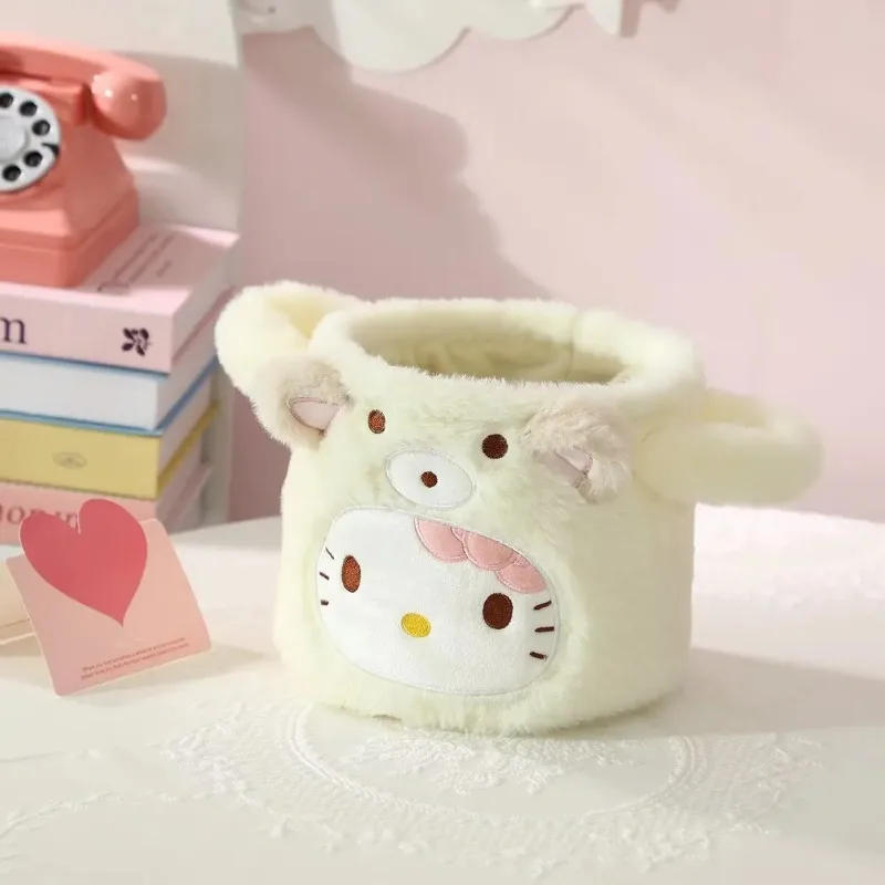 

2026 Sanrio Storage Bucket Hello Kitty My Melody Plush Desktop Storage Bucket Cute Girl Cartoon Storage Box