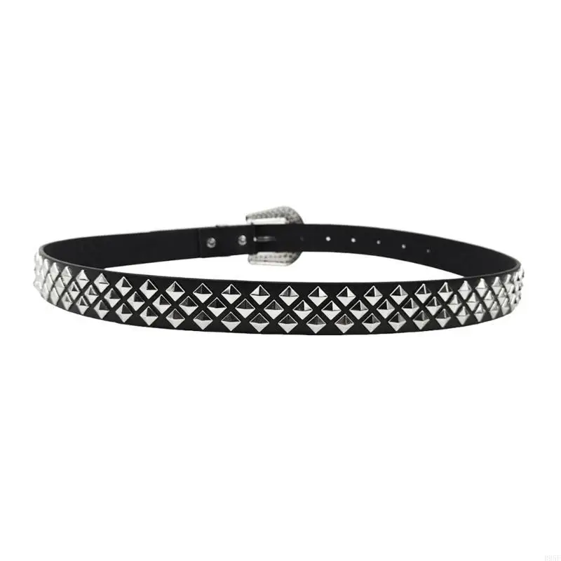 B95F Cool Punk Styles PU Belt Metal Rivet Studded Belt For Music Festival and Leisure