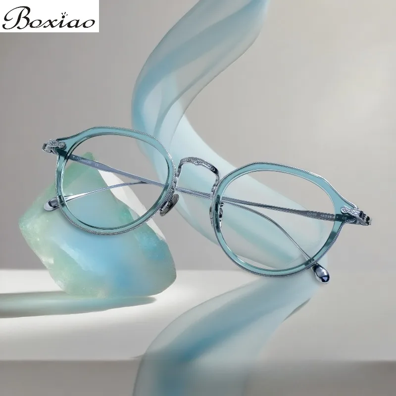 الأزياء اليدوية لوحة نظارات الإطار LO-09 قصر النظر الذكور التيتانيوم النقي نظارات الإناث تلون الضوء الأزرق الوقاية