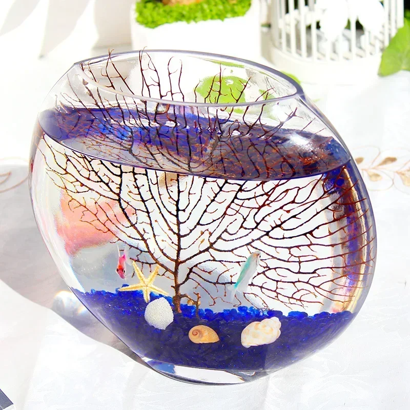 

Ecological flat fish tank Mini transparent glass goldfish tank fashion creative living room dining table coffee table decoration