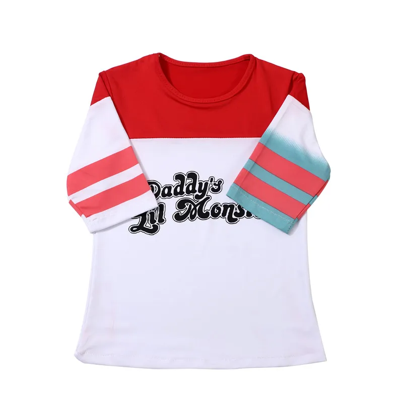 ชุดคอสเพลย์ฮาโลวีนฮาร์ลีย์ ควินน์ สำหรับผู้หญิง ชุด 6 ชิ้น เสื้อยืด กางเกงขาสั้น ถุงมือ วิกผม ปลอกคอ และอุปกรณ์ประกอบฉาก