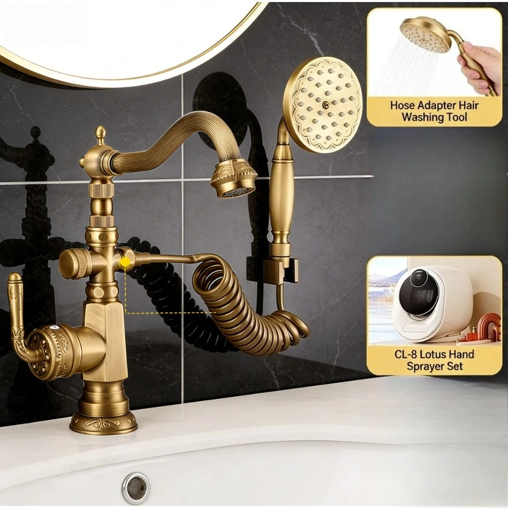 

Французский европейский латунный смеситель для горячей и холодной воды, антикварный кран для раковины, душевая лейка для ванной комнаты