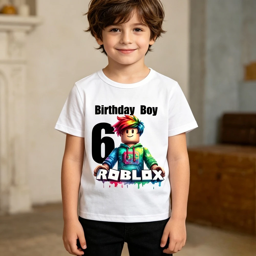 New Roblox Children T Shirts Cartoon Birthday Number Graphic T-shirts Boys Girls Casual Short Sleeves Tops Summer Kids Clothing