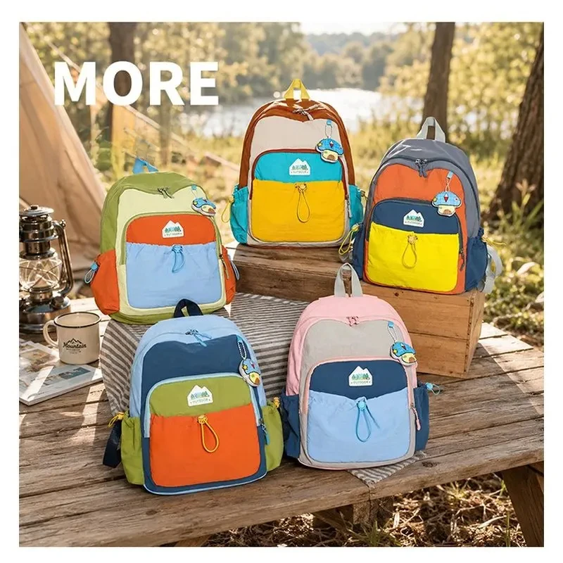 New children's dopamine color lightweight nylon schoolbag multi-function patchwork Outdoor Backpack  Camping Travel Daypack SAC