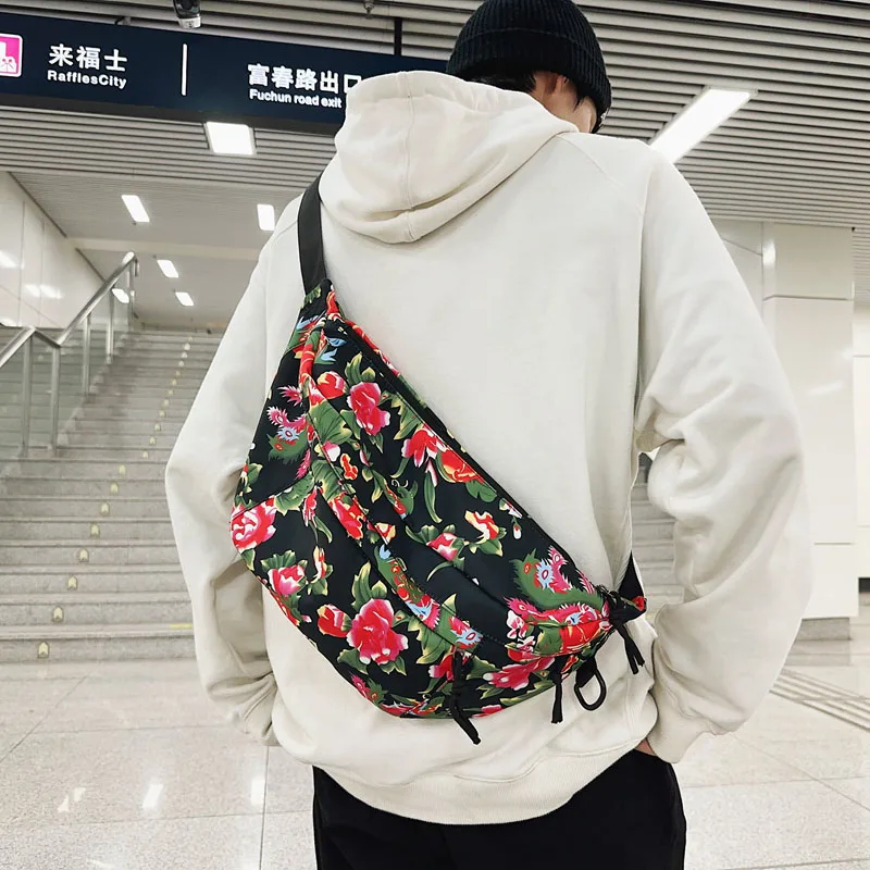 Large Capacity Women Waist Pack Nylon Fanny Pack Flower Design Chest Bag Fashion Shoulder Crossbody Bags Casual Waist Belt Bag