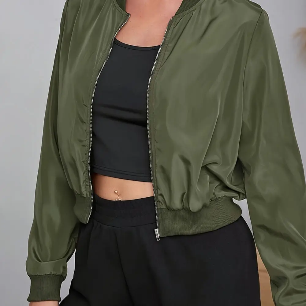 Chaqueta Corta de Moda para Mujer 2025, Chaqueta Bomber con Cierre, Cuello Alto, Manga Larga, Abrigo Informal, Ropa de Calle, Tops