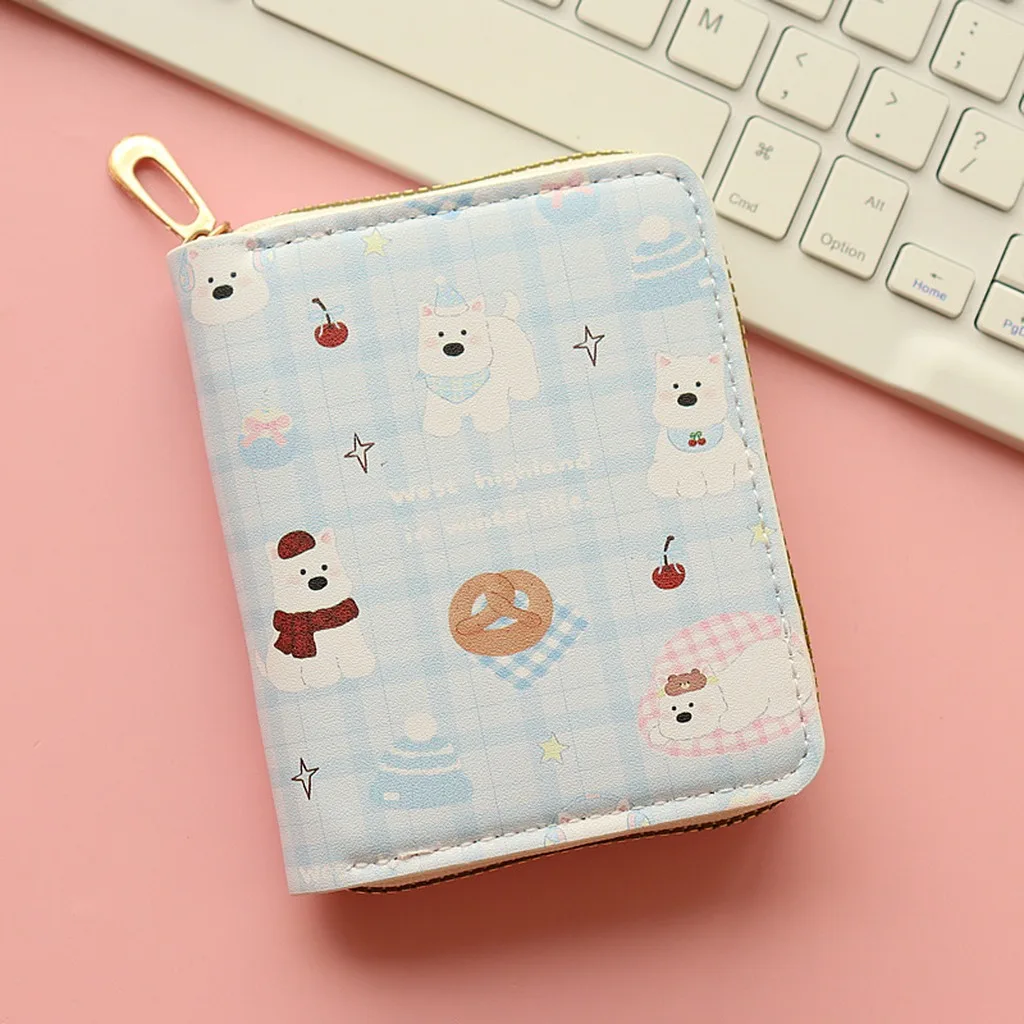 Cute Animal Short Wallet Women Zipper Coin Purse Card Holder Kawaii Money Bag Multi Slots Clutch Travel Mini Organizer