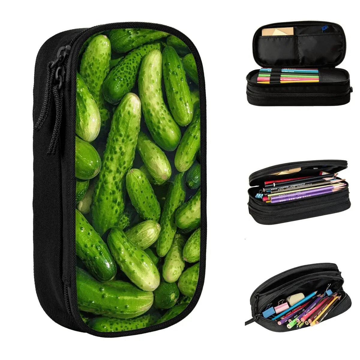 مقلمة الخيار مقلمة المدرسة طبقة مزدوجة للأطفال جميلة سعة كبيرة صندوق القلم اللوازم المدرسية