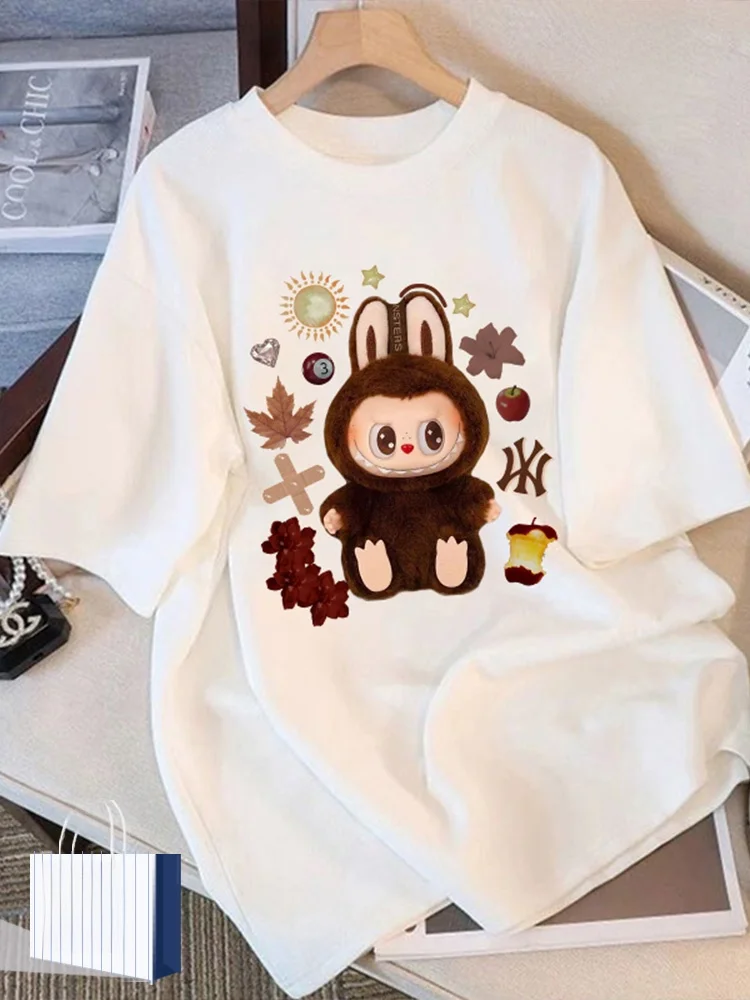 

Летняя повседневная футболка из чистого хлопка с коротким рукавом, модная универсальная футболка для пар, удобный дышащий топ с круглым вырезом для молодых женщин