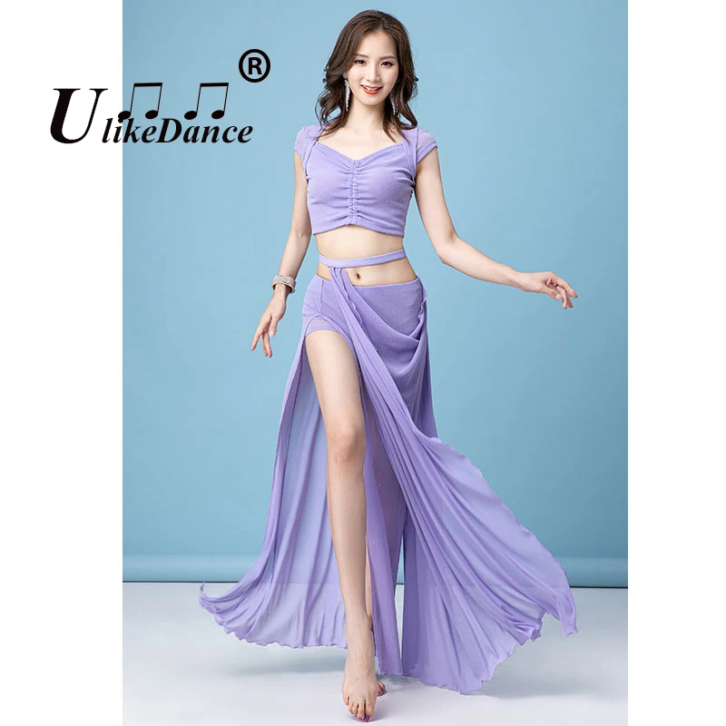 Belly Dance Practice Clothes V Neck Top Long Skirt Set Women Beginners Oriental Indian Dancers Daily Dancing Training Costumes