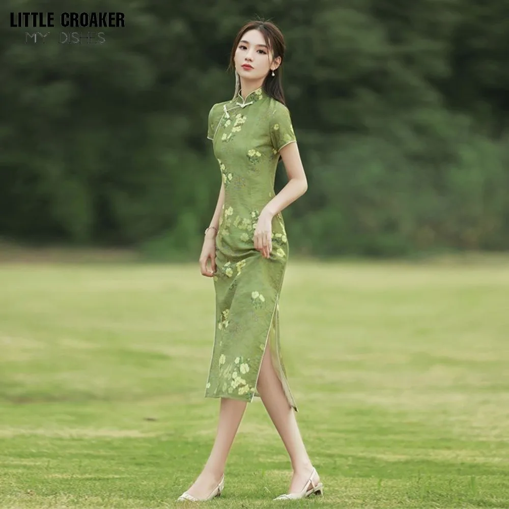 

Vintage Cheongsam Women's Spring and Autumn Printed Dress Chinoiserie Style Young Style Improved Elegant Old Shanghai Long Style