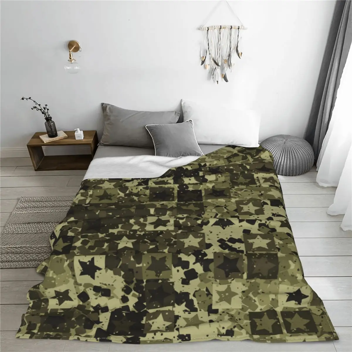 

Jungle Camouflage Five-pointed Stars Blankets Flannel Winter Breathable Super Soft Throw Blanket for Sofa Outdoor Bedspreads