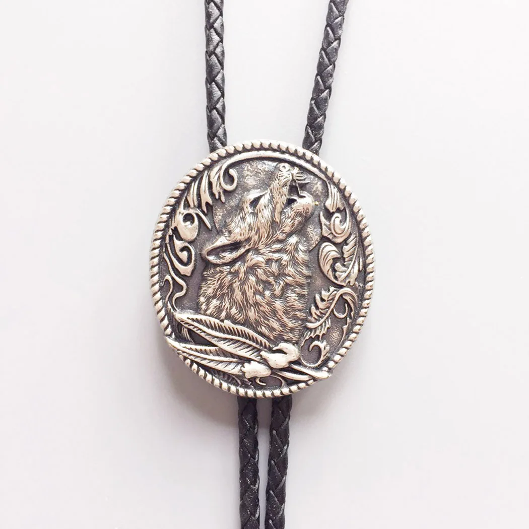 Vintage Silver Plated Western Shout Wolf Oval Bolo Tie also Stock in the US BOLOTIE-WT013SL Free Shipping