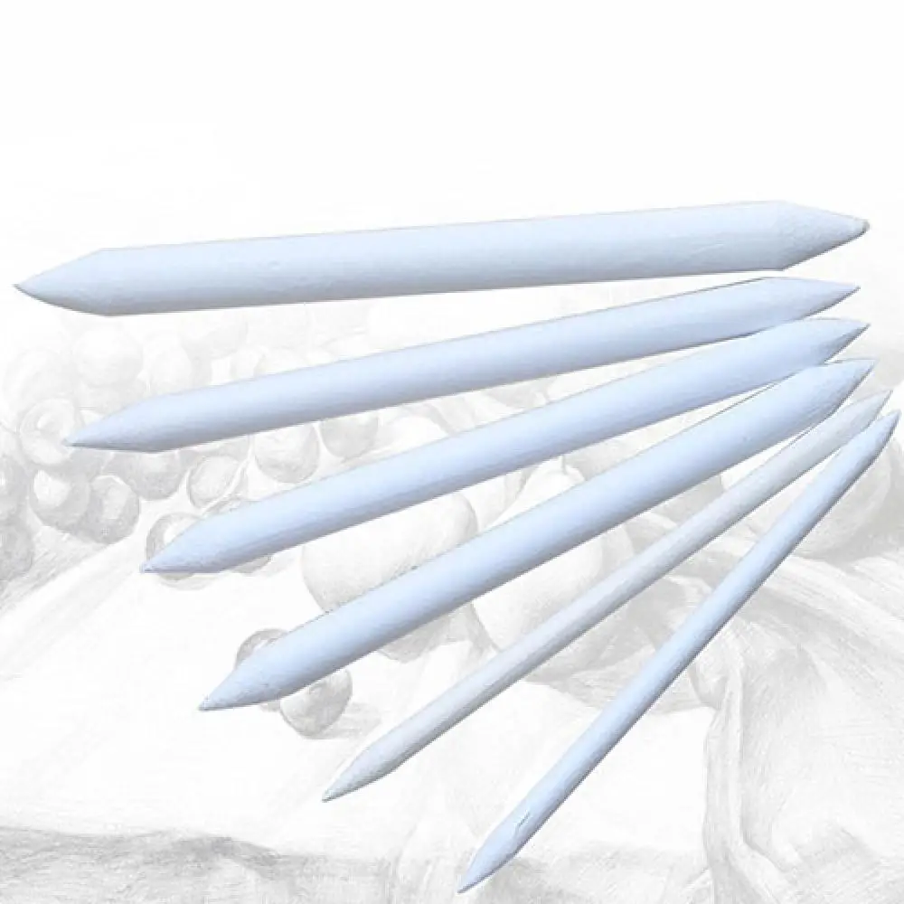 6Pcs Paper Art Drawing Pencil Stump Sketch Pastel Blending Smudge Tortillon Shadow Dark Area Stomp Color Paintbrush