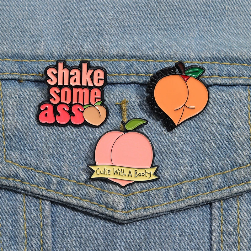 Fruit Enamel Pins Custom Shake Some Ass Brooches Lapel Badges Cutie With A Booty Jewelry Gift for Kids Friends